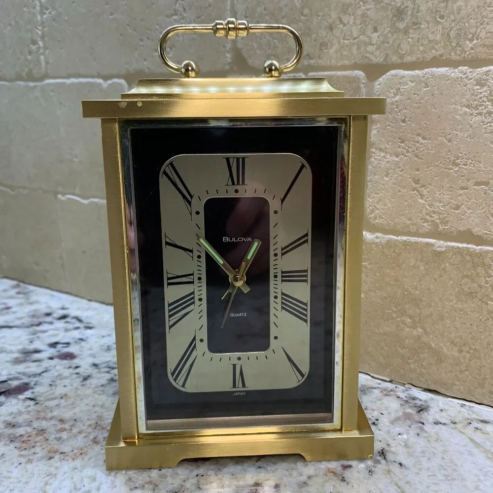 Vintage Bulova Carriage Clock Gold Desk Japan 4RE604